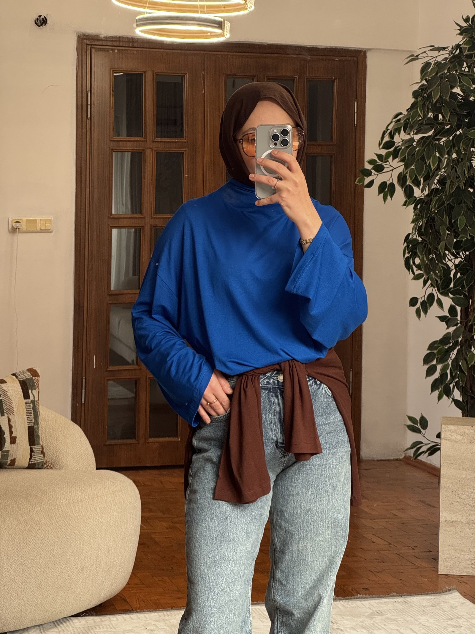 Uzun Kollu Basic Bluz Saks Mavisi — görsel 6