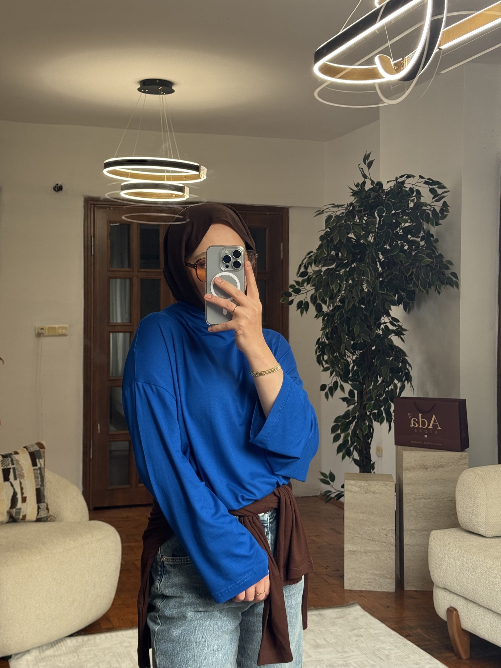 Uzun Kollu Basic Bluz Saks Mavisi