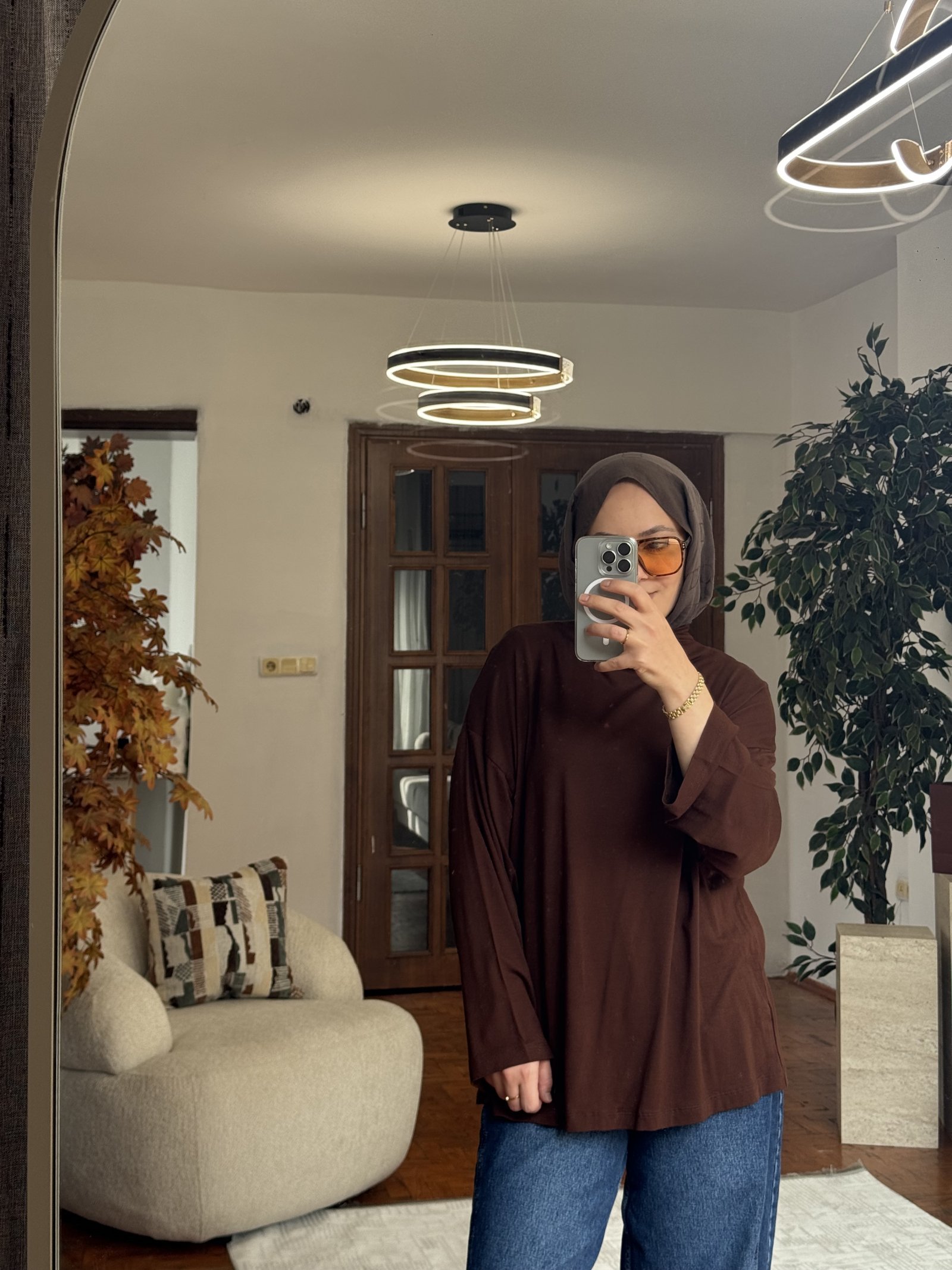 Uzun Kollu Basic Bluz Kahverengi