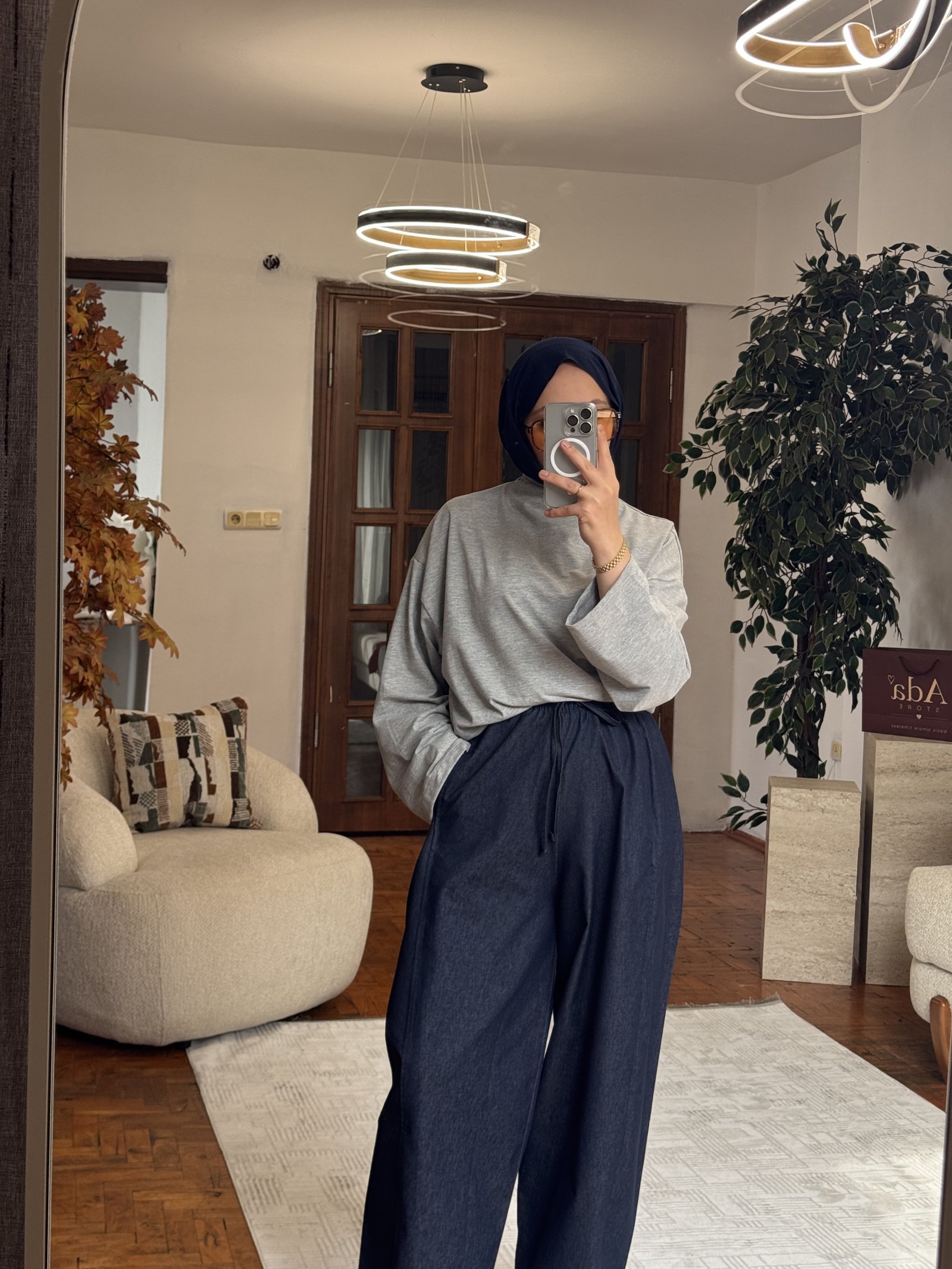 Uzun Kollu Basic Bluz Gri